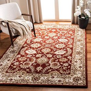 SAFAVIEH Traditioneel tapijt voor woonkamer, eetkamer, slaapkamer, Royalty-collectie, laagpolig, rood en ivoor, 152 x 213 cm