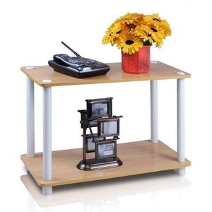 Furinno Turn-N-Tube 2-Tier No Tools bijzettafel, salontafel, plank, beuken/wit, 1-pack