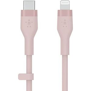 Belkin BoostCharge Flex siliconen USB Type C/Lightning-kabel (2 m), MFi-gecertificeerde 20 W PD Power Delivery-snellaadkabel voor iPhone 14/14 Plus, 13, 12, Pro, Max, mini, SE, iPad en meer – Roze