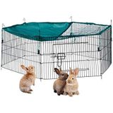Relaxdays konijnenren met net, uitloopren voor konijnen & andere knaagdieren, van staal, met zonnedoek, Ø 110 cm, groen