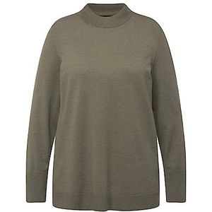 Ulla Popken Dames, opstaande kraag, lange mouwen, geribbelde manchetten pullover, Lodengroen, 46/48 Grote maten