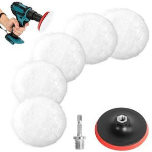 AiQInu 7 stuks polijstopzetstukken, accuschroevendraaierset, 125 mm polijstschijf, boormachine, polijstpad, wollen polijstschijf, autopolijstkap voor autopolieren, slijpen en waxen, met