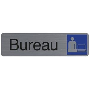 Exacompta - Ref. 67154E - 1 zelfklevend deurbordje Kantoor met Franse tekst ""BUREAU"" - Muurbordje bedrukt - Op alle steunen - Aspect geborsteld aluminium - Afmetingen : 16,5 x 4,4 cm