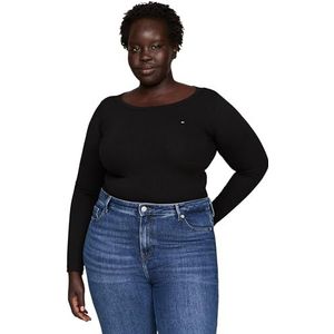 Tommy Hilfiger Dames Slim 5X2 Rib O-NK LS WW0WW38869 Overige T-shirts, zwart, XXS, Zwart (zwart), XXS