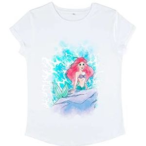 Disney The Little Mermaid - Watercolor Splash Women's Rolled-sleeve White M