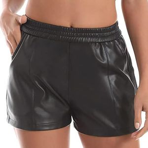 Everbellus Womens comfortabele faux lederen shorts met zakken casual wijde pijpen shorts - zwart - S, Zwart, S