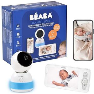 BÉABA, Babyphone Babyfoon voor babyvideo, 720p HD-display, 360° camera, nachtzicht, mobiele app, meerkleurig nachtlampje, walkietalkie, slaapliedjes, thermometer en vochtigheidscontrole, Zen Night