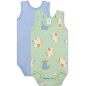Sanetta Body (dubbelpak) groen & blauw | Hoogwaardige en duurzame body voor jongens van biologisch katoen. Inhoud: set van 2 babybody, groen, 86