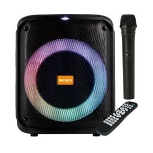 KIGOGA A-8013 - Bluetooth-luidspreker met lichteffecten, draadloze microfoon, radio, karaoke-functie en afstandsbediening, ingebouwde batterij