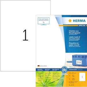 HERMA 10738 Recycling etiketten, 80 vellen, 210 x 297 mm, 1 per A4-vel, 80 stuks, zelfklevend, bedrukbaar, mat, blanco gerecycled papier, zelfklevende etiketten, stickers, natuurlijk wit