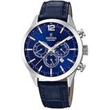 Festina Herenhorloge F20542/2 Timeless Chronograaf Behuizing van roestvrij staal 316L zilver lederen band blauw, Blauw, 43, Strepen