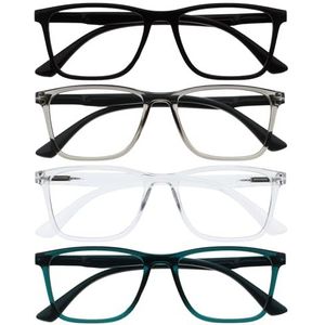 OPULIZE NYX Blauwlichtfilterbril Dames/Heren - niet-verblindend UV400, veerscharnier, tegen vermoeidheid - 4 Stuks - Rechthoekig montuur - Zwart Grijs Transparant Turkoois