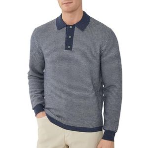 Hackett London Gebreide Ls Polo met textuur voor heren, Blauw (Blauwe Print), M