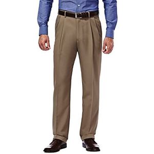 Haggar Mynx Heren-gabardine, nette broek met klassieke pasvorm, geplooide voorkant en verborgen verlengbare tailleband, Kaki, 40W / 29L