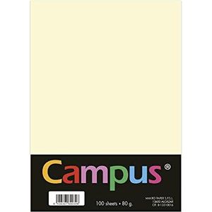 Campus 100 stuks, A4 gekleurd papier, 80 g/m², 210 x 297 mm, A4 papier, zacht gevoel, perfect voor boekbinding, kantoor, tekenen en knutselen, ivoorkleurig