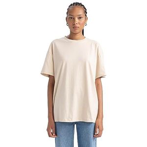 DeFacto Dames T-shirt - Klassiek basic oversized shirt voor dames - comfortabel T-shirt voor vrouwen, Volgens beige, S