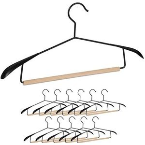 Relaxdays kleerhangers metaal - set van 12 stuks - luxe kledinghangers - metaal - hout - zwart