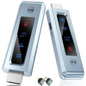 Draadloze HDMI-zender en ontvanger, 30 m stabiele verbinding, 2,4 G/5 G draagbare HDMI draadloos met led-scherm, plug & play voor streaming video, audio file van, laptop, pc naar HDTV, projector.