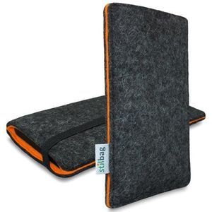Stilbag Vilten tas 'FINN' voor Huawei Honor 6 - Kleur: antraciet/oranje