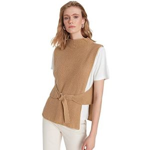 TRENDYOL Women's Belt Detailed Knitwear Sweater, Camel, S, camel, S