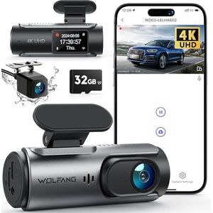 WOLFANG - Dashcam - 4K - Voor Achter - Met 32GB SD-kaart - Ultra Nachtzicht - 170° Groothoek
