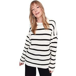 Trendyol FeMan oversized basic gebreide trui met ronde hals, ecru, M, Ecru, M