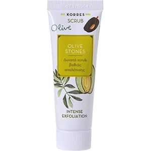 KORRES Olive Stones Scrub Beauty Shot, diepreinigende peelingcrème, dermatologisch getest, geschikt voor veganisten, 18 ml
