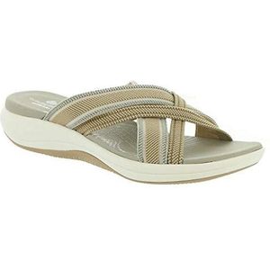 Clarks Women's Mira Isle Slide Sandal, Sand Combi Textile, 6 Wide
