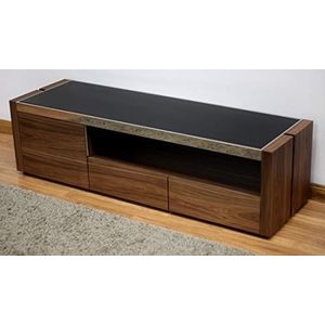 DRW DRW096770 TV-tafel, hout, staal en glas, walnoot, zilverkleurig, afmetingen: 150 x 42 x 45 cm