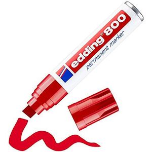 edding 800 permanent marker - rood - 1 stift - beitelpunt 4-12 mm - voor brede markeringen - watervast, sneldrogend - wrijfvast - voor karton, kunststof, hout, metaal, glas