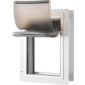 VEVOR Huisdierdeur met 3 kleppen voor muur, metalen frame met slot, energiezuinig, geïsoleerd huisdierdeur, eenvoudig te installeren in binnen- of buitenmuren, hondendeur voor grote honden (wit-Large)