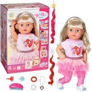 BABY born Sister Play & Style 835401 - 43cm pop met verstelbaar hoofd en lichaam - Met 7 levensechte functies en 10 accessoires - Geschikt voor kinderen vanaf 4+ jaar.