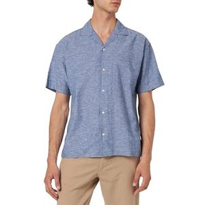 JACK & JONES Jjlinen Resort Shirt Ss Shirt voor heren, Faded Denim, L