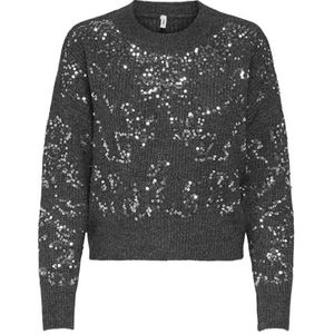 Only - ONLALTA LS SEQUIN O-NECK KNT - Trui - Dark Grey Melange - Lange Mouwen