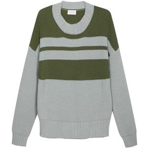 Diana Studio - Gebreide ronde hals met scheuren, heren, viscose, lange mouwen, casual fit, donkergroen/crème, gemaakt in Italië, donkergroen en crème, M