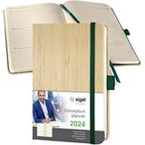 SIGEL C2475 weekkalender 2024, ca. A6, echt bamboedeksel, hardcover, 176 pagina's, elastiek, penlus, archieftas, PEFC-gecertificeerd, conceptum