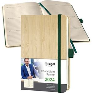 SIGEL C2475 weekkalender 2024, ca. A6, echt bamboedeksel, hardcover, 176 pagina's, elastiek, penlus, archieftas, PEFC-gecertificeerd, conceptum