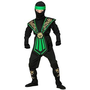 Widmann - Kinderkostuum Ninja, zwart - groen, vechter, krijger, Japan, themafeest, carnaval