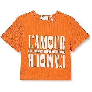 Koton Girls's Crop Korte Mouwen Bedrukt Crew Neck Geribbeld T-shirt, oranje (202), 7-8 Jaar