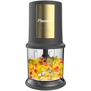 Bestron Elektrische multi-hakmolen, universele hakmolen met twee snijmessen & 500 ml capaciteit, grote pulsknop, 3.000 omw/min, AKC200GP, Golden Platina collectie, kleur: goud/mat grijs