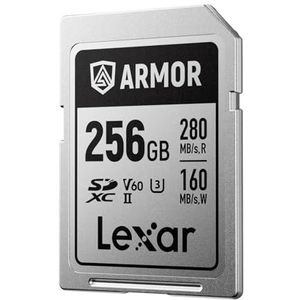 Lexar ARMOR SILVER PRO SD-kaart 256 GB, UHS-II SD-geheugenkaart, roestvrij staal, C10, U3, V60, 6K UHD-video, tot 280 MB/s lezen, 160 MB/s schrijven, SDXC-kaart voor DSLR/Camera/Fotograaf/Videograaf