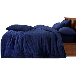 Teddy Fleece Dekbedovertrek, Knuffel Warm Beddengoed, Knuffel & Pluizige Quilt Set, Kingsize, Navy