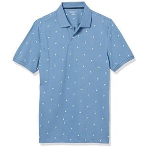 Amazon Essentials Men's Poloshirt van piqué-katoen met slanke pasvorm, Blauw Palmboomprint, XS