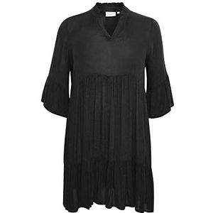 Kaffe Curve Dames Plus Size Dress Tuniek Tiered Ruffle Shorts Sleeves Light Casual, Black Dieep, 44