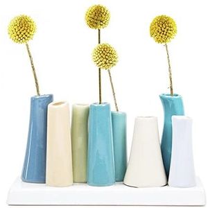 Chive 'Pooley 2' bloemenvaas met meerdere kamers - schattige, mooie keramische vaas voor bloemen en kamerplanten - staalblauw, groenblauw en taupe