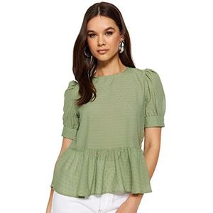 Trendyol Dames Mint Ballonmouwen gedrapeerde halftransparante blouse blouse, mint, 36
