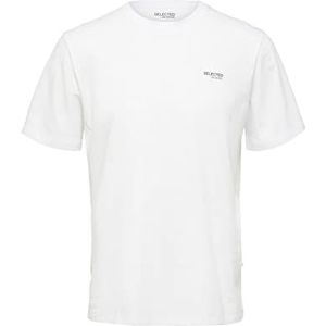 SELETED HOMME Heren SLHASPEN Logo SS O-Neck Tee W NOOS T-shirt, Bright White, L, wit (bright white), L