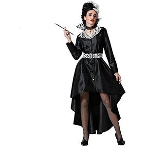 Atosa Cruela Vil kostuum voor dames en volwassenen, boze filmfiguur, 101 Dalmatiërs, volledige jurk, zwart, vlekken, huid, dier, carnaval en Halloween, XL