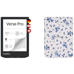 PocketBook e-book reader 'Verse Pro' (Duitse versie) 16 GB geheugen, 15,2 cm (6 inch) E-Ink Carta Display - Azure & Pocketbook Shell Cover gemaakt van duurzaam materiaal, Flowers