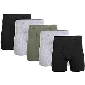 GILDAN Overdekte tailleband boxerslip voor heren, multipack (verpakking van 5), Zwart/Sport Grijs Heather/Militair Groen (5-pack), S